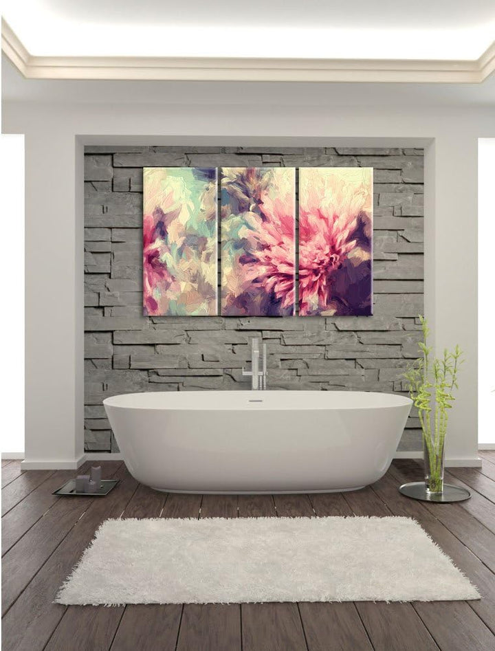 Pixxprint Romantische Blumen Pinsel Effekt 3-Teiler Leinwandbild 120x80 Bild auf Leinwand