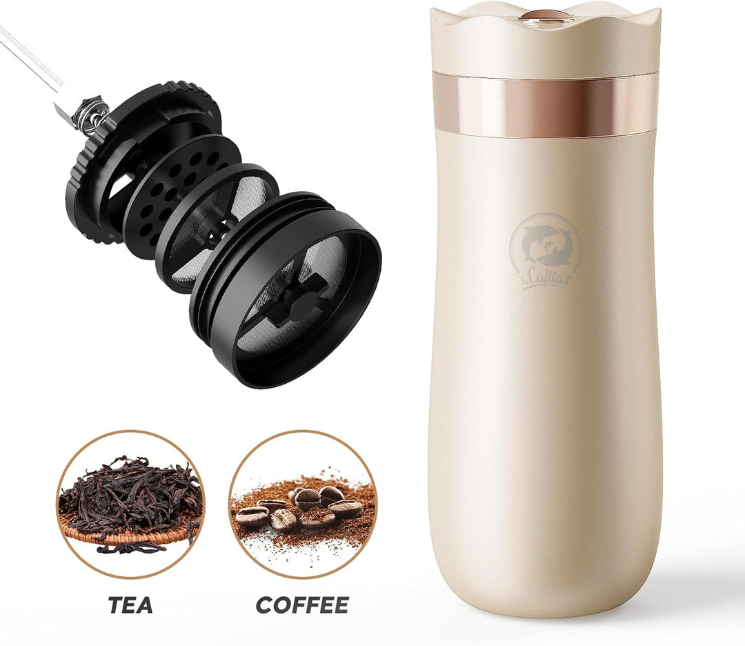 I Cafilas 2-in-1 Edelstahl Thermosbecher mit French Press - 350ml (12oz), Isolierter Reisekaffeebech