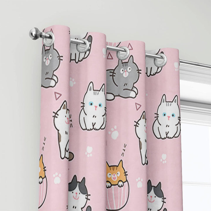 HOSIMA Katze Vorhänge Blickdicht Gardinen Mit Ösen,2-Set 140x245cm Niedlich Rosa Leichte & weiche Ve