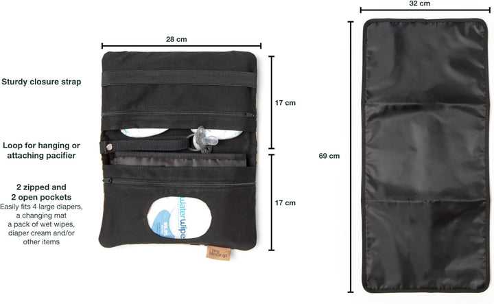 Tiny Blessings Windeltasche mit Wickelunterlage für unterwegs, Extra starkes Verschlussband, Schlauf