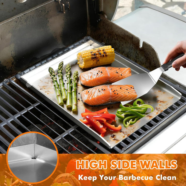 Grillplatte Plancha Geschenke für Männer Frauen 40 x 30cm, mit 2 Grillspachtel Set, BBQ Grillplatte