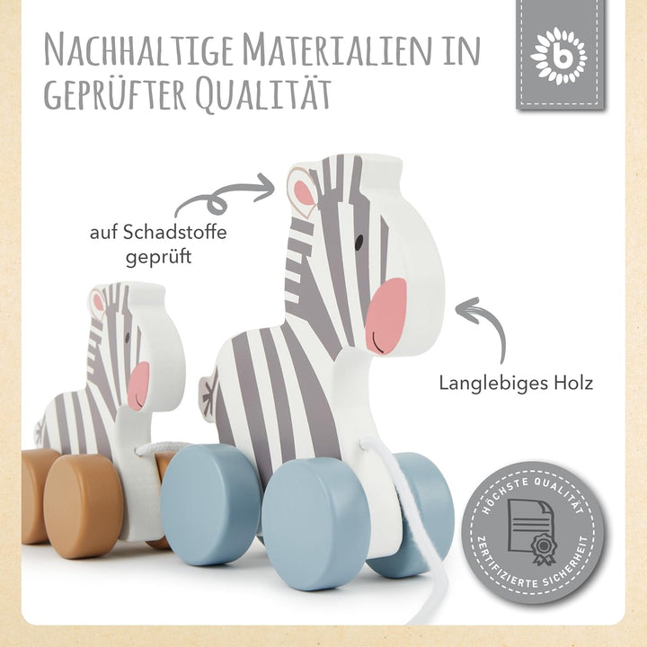 Bieco Holzspielzeug Baby Zebra - Hinterherzieh Tier zum Hinterherziehen - Holzspielzeug Baby ab 1 Ja