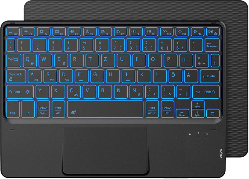 CACOE Tastatur mit Touchpad, QWERTZ Tastatur Kabellose mit 7 Farben Beleuchtete kompatibel mit iPad,