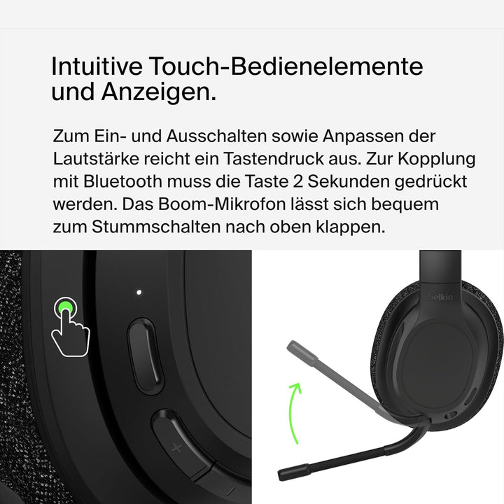 Belkin SoundForm Adapt Over Ear Kopfhörer kabellos mit Boom Mikrofon, Multipoint-Verbindung, 65 Std.