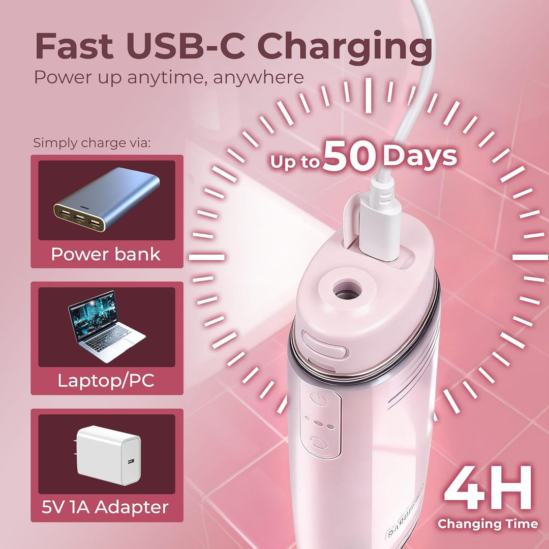 BarberBoss Reise-Munddusche, USB-C-aufladbare Munddusche, kabellose, tragbare Munddusche mit 3 Reini