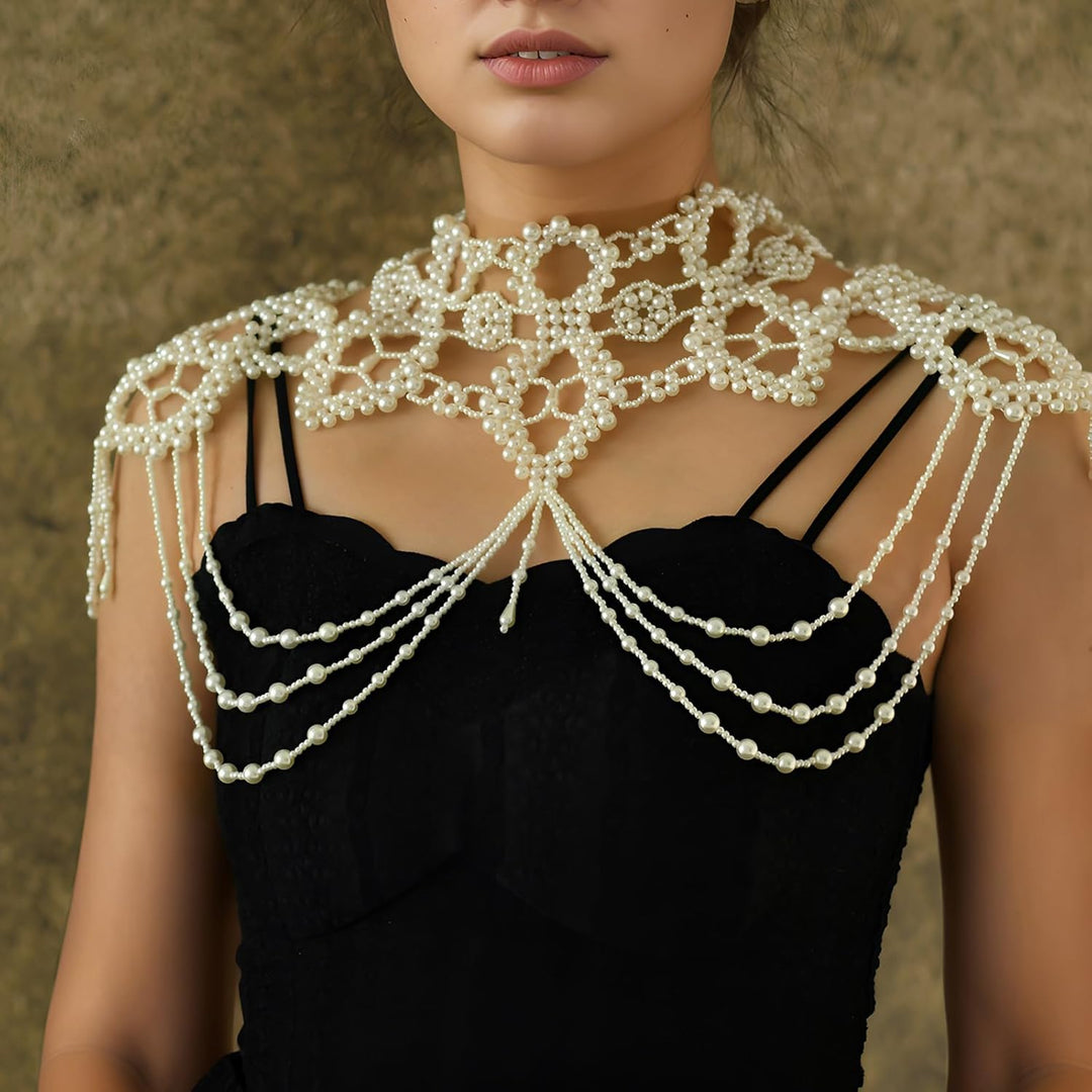Vintage-Perlen-Umhang, Damenschal, Perlen-Capelet für Braut, Hochzeit, Steampunk-Kostüm Einheitsgrös