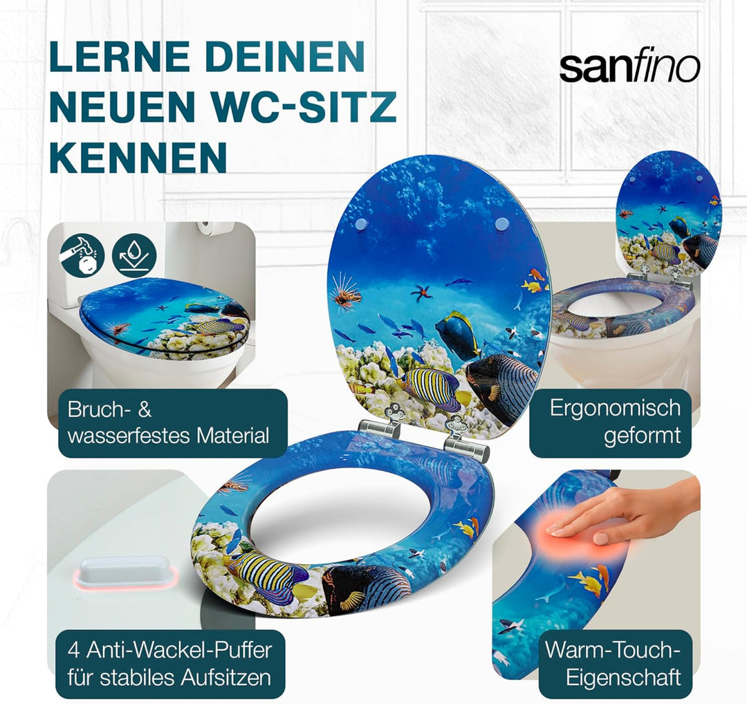 Premium WC Sitz mit Absenkautomatik – hochwertige Toilettendeckel aus Holz, viele bunte Motive, hohe