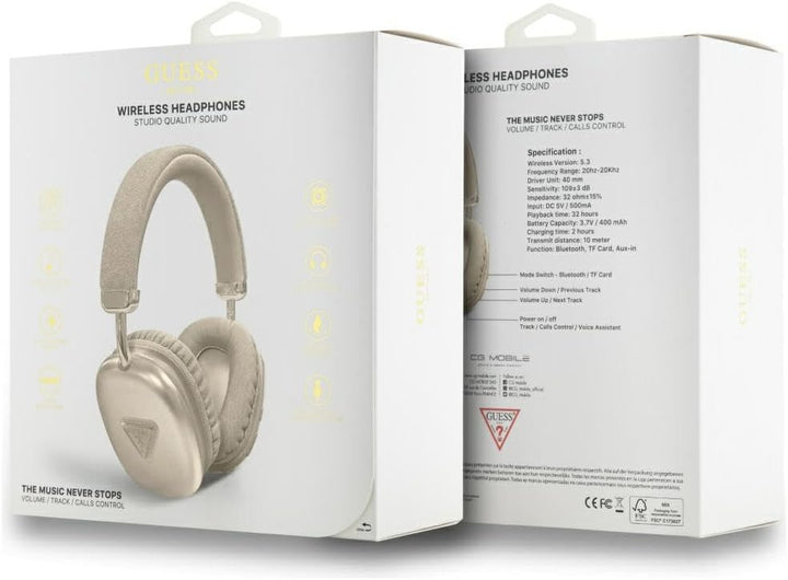CG MOBILE Guess Bluetooth 5.3 On-Ear-Kopfhörer mit metallischem Dreieck-Logo (Gold)