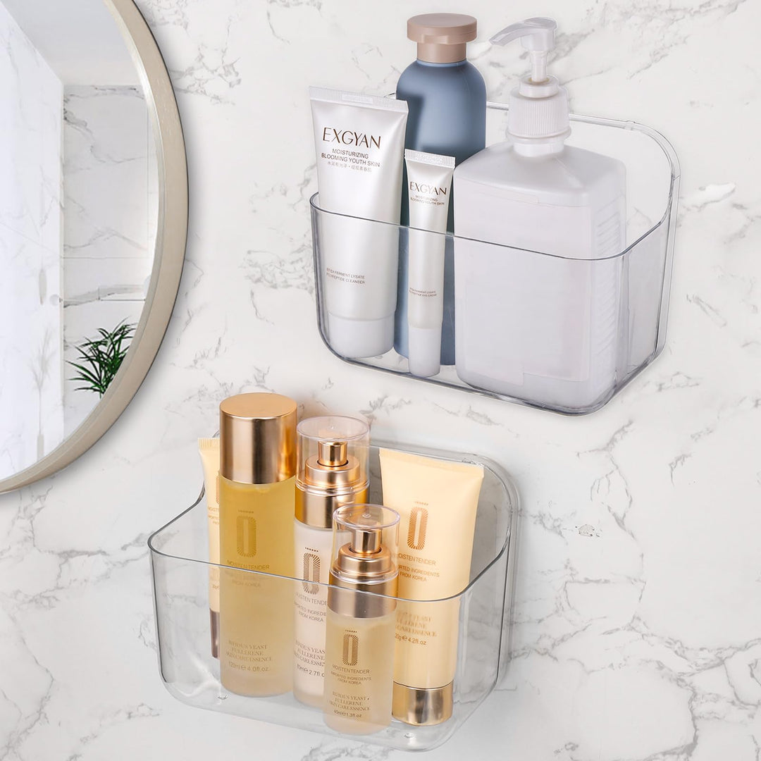 2Pcs Duschablage Ohne Bohren, Acryl Badezimmer Organizer Kleberegal, Transparentes Badregal Ohne Boh