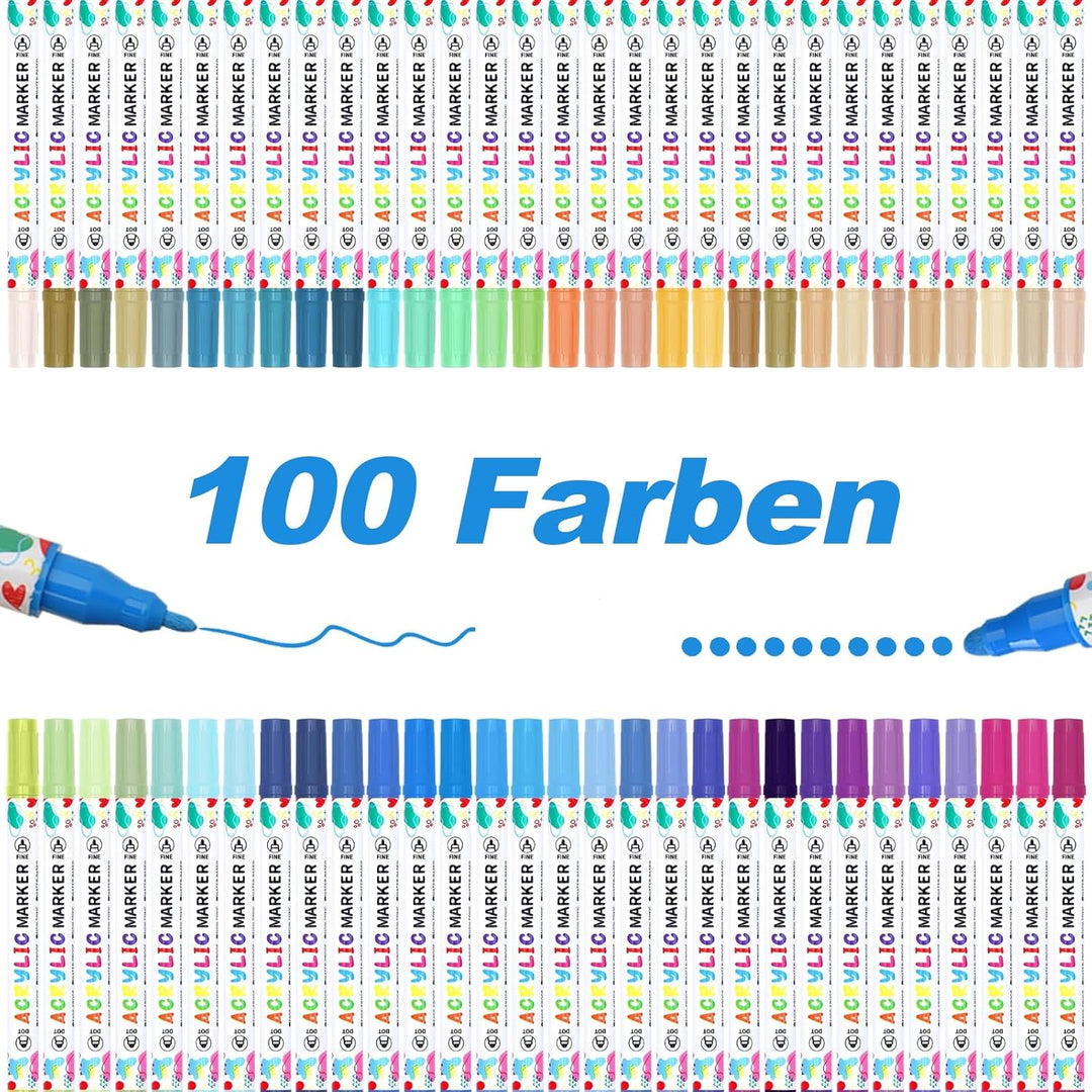 KEMYR 100 Farben Acrylstifte Set mit Doppelspitze, Acrylmarker Wasserfeste für Steine, Holz, Glas &