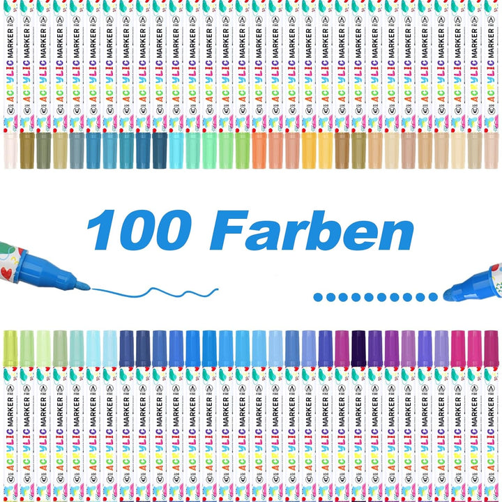 KEMYR 100 Farben Acrylstifte Set mit Doppelspitze, Acrylmarker Wasserfeste für Steine, Holz, Glas &