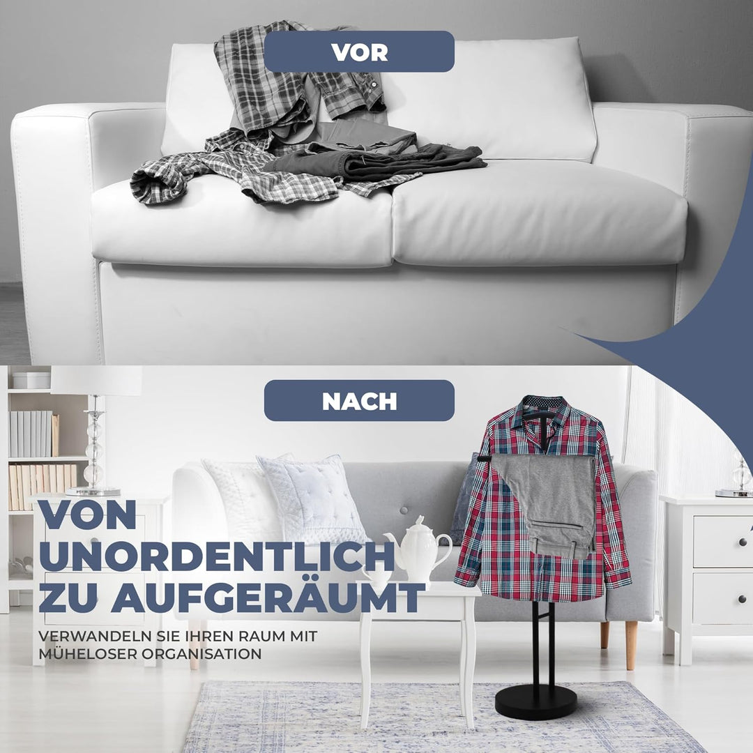 Herrendiener mit Kleiderbügel, Hosenbügel und Ablage, Stilvoller Kleiderständer, für Schlafzimmer,Dr