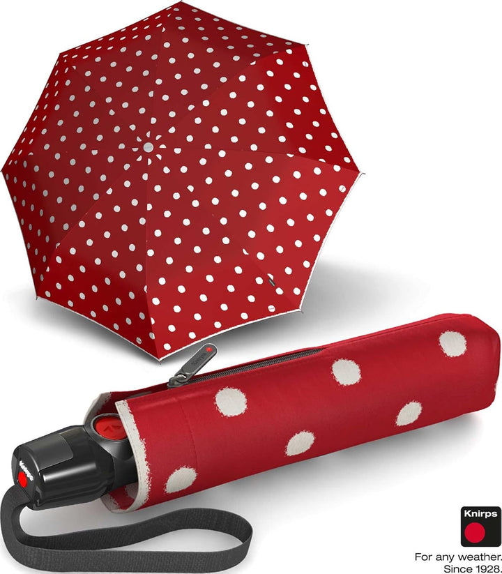 Knirps T.200 Taschenschirm Duomatic DOT Art Rot - inkl. Futteral im Schirmdesign - Hochqualitative V