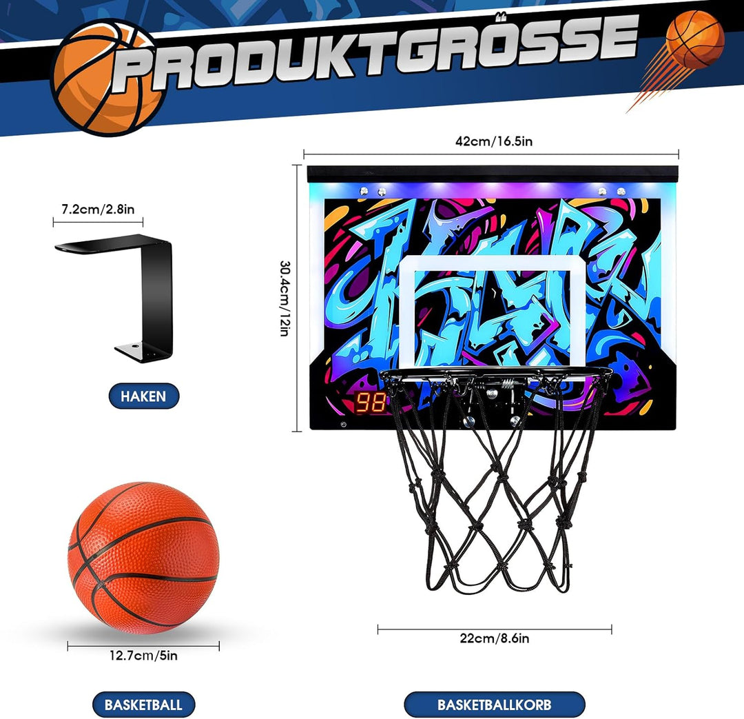 HappyGoLucky Mini Basketballkorb fürs Zimmer mit Ball und LED-Anzeige, Jungen 6-12 Jahre Basketball