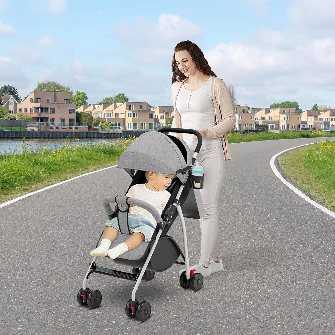 OHMG Kinderwagen mit kompaktem Gehstock, 0 – 36 kg, Reisekinderwagen mit Wattepads und Moskitonetz,