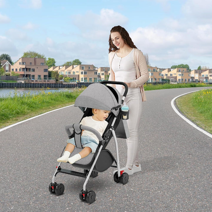 OHMG Kinderwagen mit kompaktem Gehstock, 0 – 36 kg, Reisekinderwagen mit Wattepads und Moskitonetz,