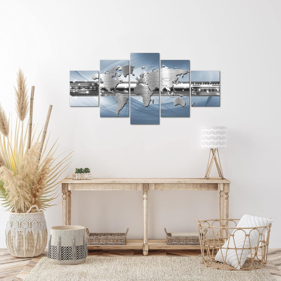 Runa Art Wandbilder Weltkarte 5 Teilig Bild auf Vlies Leinwand Deko Büro Wohnzimmer Abstrakt Ornamen
