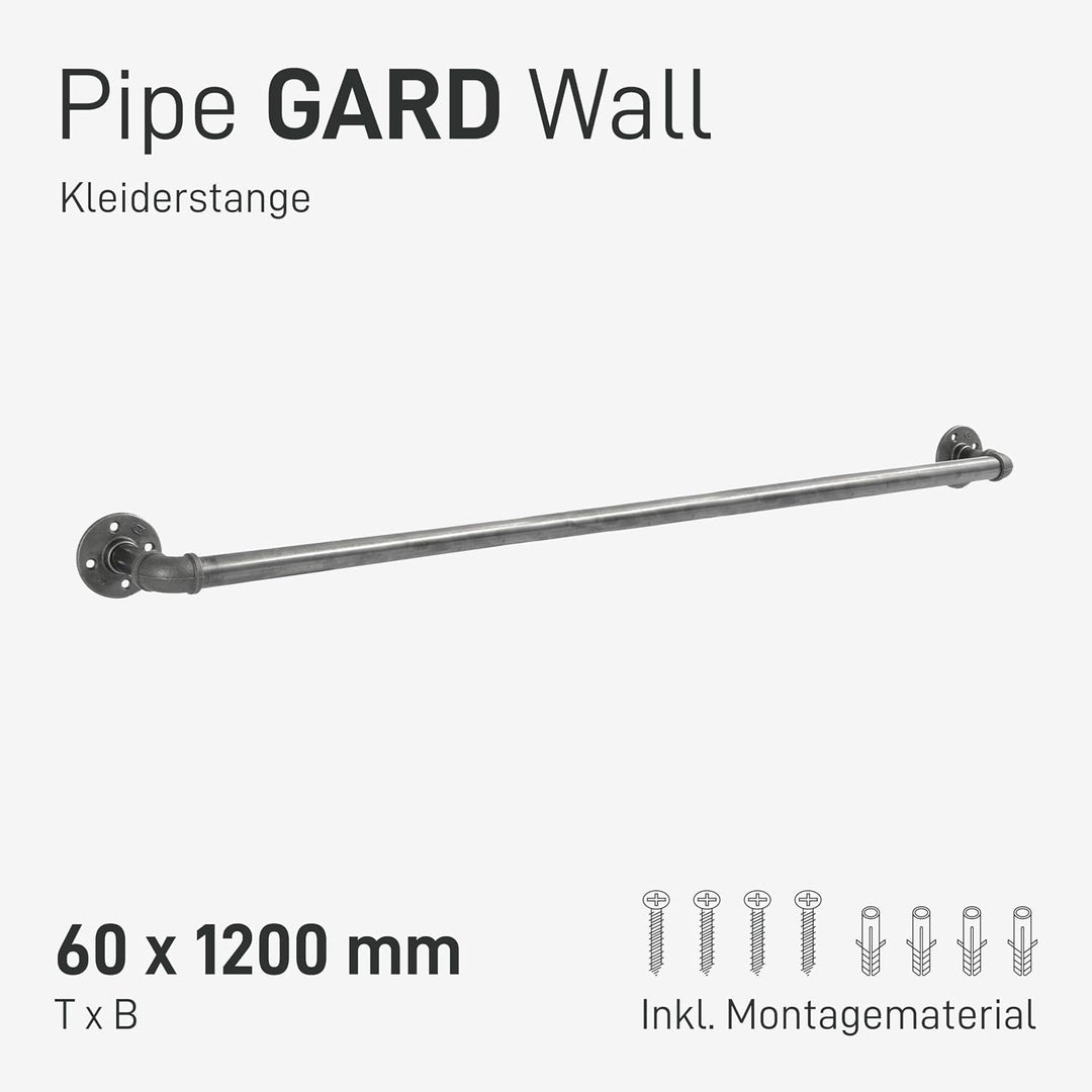 Natural Goods Berlin Kleider-Stange Pipe GARD Wall | Einfache Wand-Montage | Garderoben-Stange im In