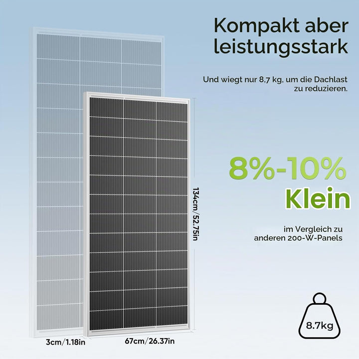 200Watt Solarpanel, N-Type 12 V 200 W Solarmodul,Hocheffiziente Monokristalline PV-Module, IP68-Wass