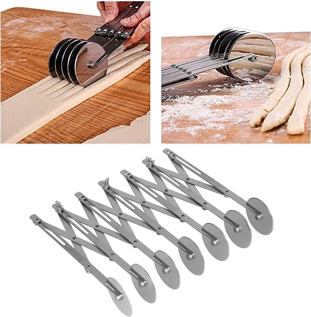 Teigroller, einstellbarer zeitsparender Edelstahl-Gebäckschneider für die Küche(Sieben Rundmesser)