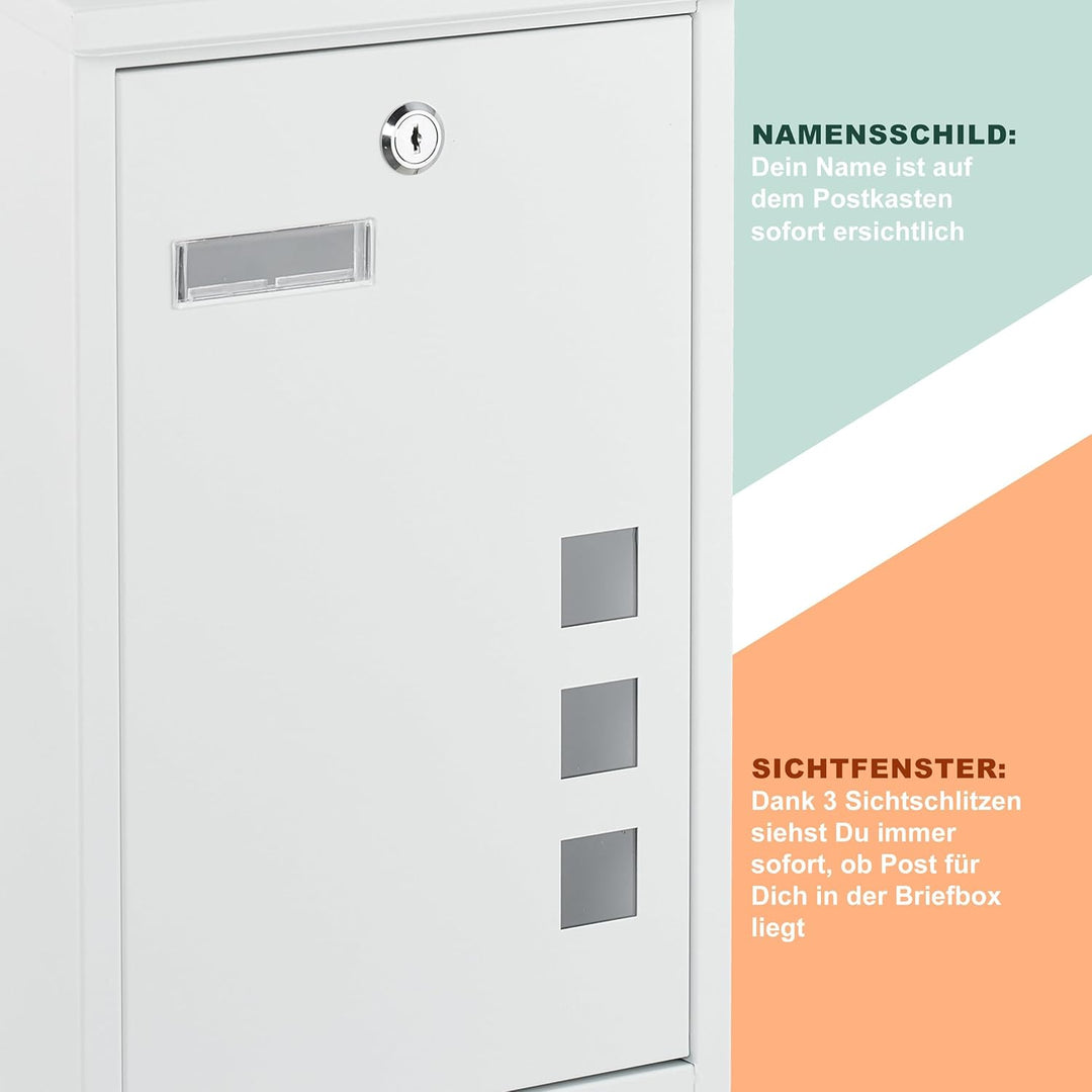 Relaxdays Briefkasten mit Sichtfenstern, HxBxT: 40 x 25 x 11,5 cm, Eisen, 4 Schlüssel, Postkasten Ho