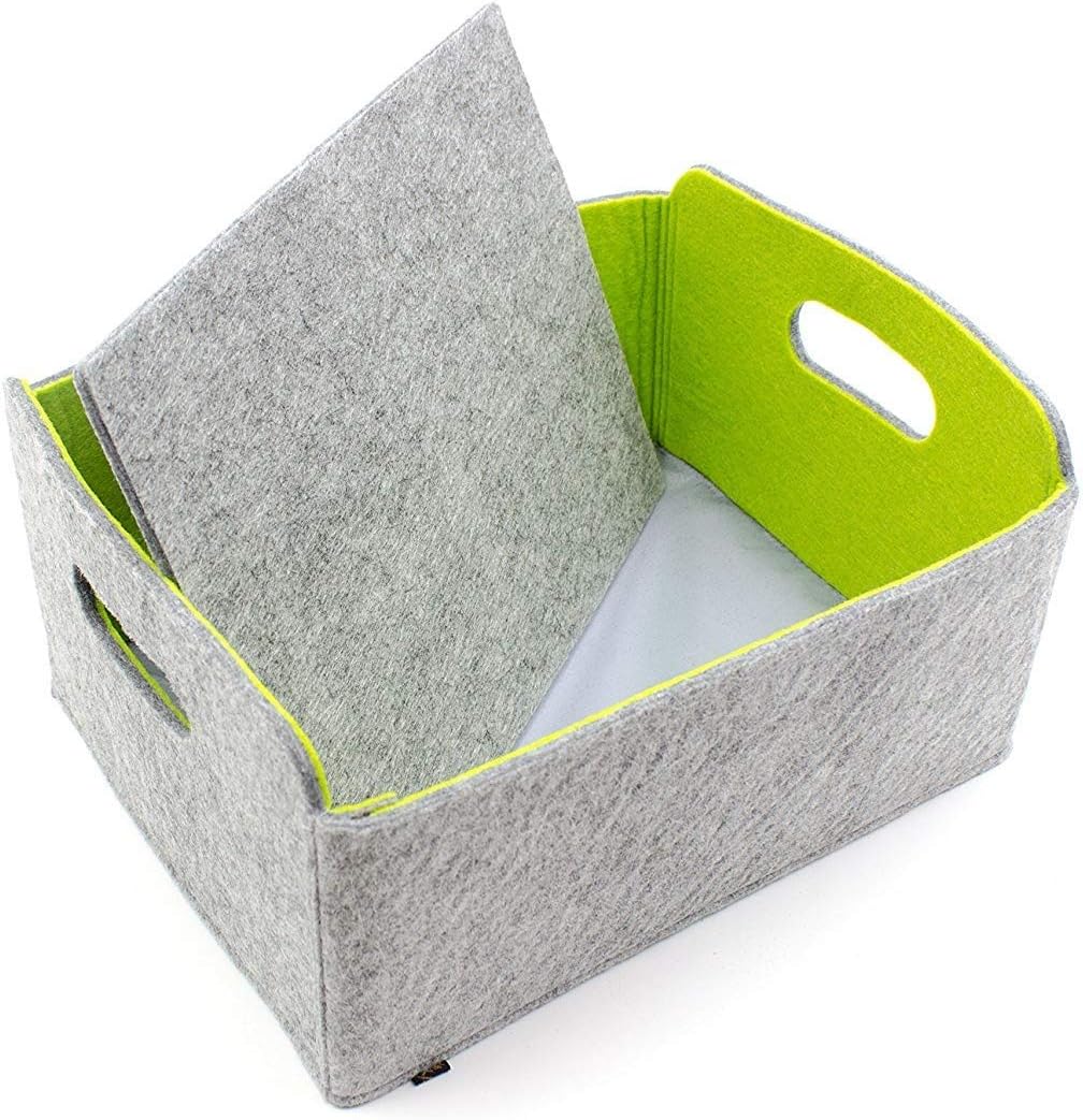 Luxflair 3er Set Faltbarer Aufbewahrungskörbe aus waschbarem Filz Graumeliert/grün, 30x24x15cm. Ordn