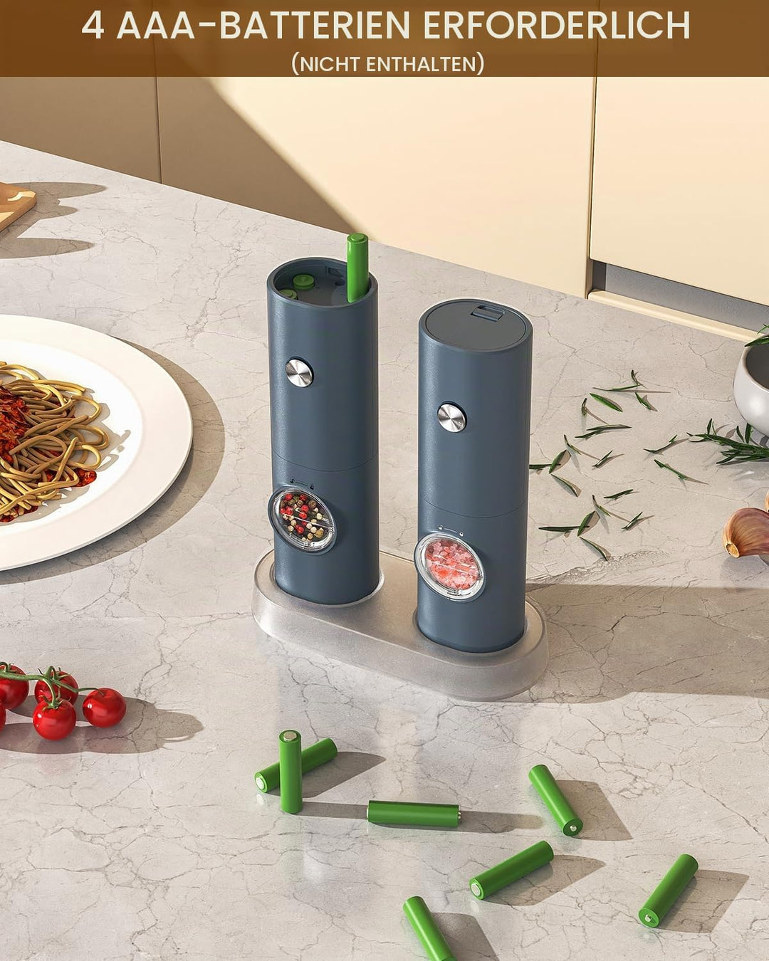CIRCLE JOY Salz und Pfeffermühlen Elektrische 2er Set Batteriebetriebenen Gewürzmühle mit Basis, Wei