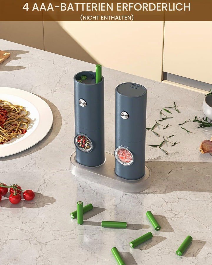 CIRCLE JOY Salz und Pfeffermühlen Elektrische 2er Set Batteriebetriebenen Gewürzmühle mit Basis, Wei