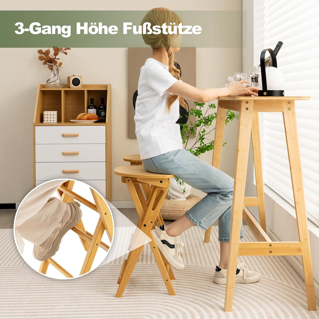 COSTWAY 2er Set Barhocker Klappbar, Barstuhl Bambus mit Fussstütze, Küchenstuhl Sitzhöhe 61 cm, Tres