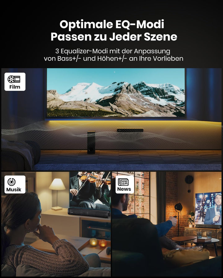 Soundbar für TV mit Subwoofer, PC, Gaming, 2.1 CH MEVOSTO 2025, verbesserte TV-Soundbar, tiefer Bass