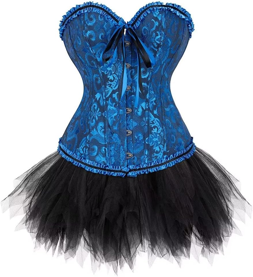 Korsett Schwarz Corsage Kleid Rock elegant Kostüm mit korsettkleid Spitze Lace nrock sexy Karneval F