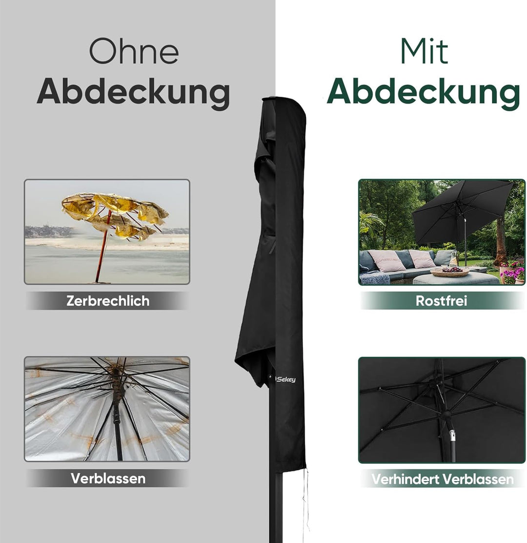 Sekey Sonnenschirm Schutzhülle für 300 cm Sonnenschirm | Mit Montagestab & Reissverschluss (175×30,5