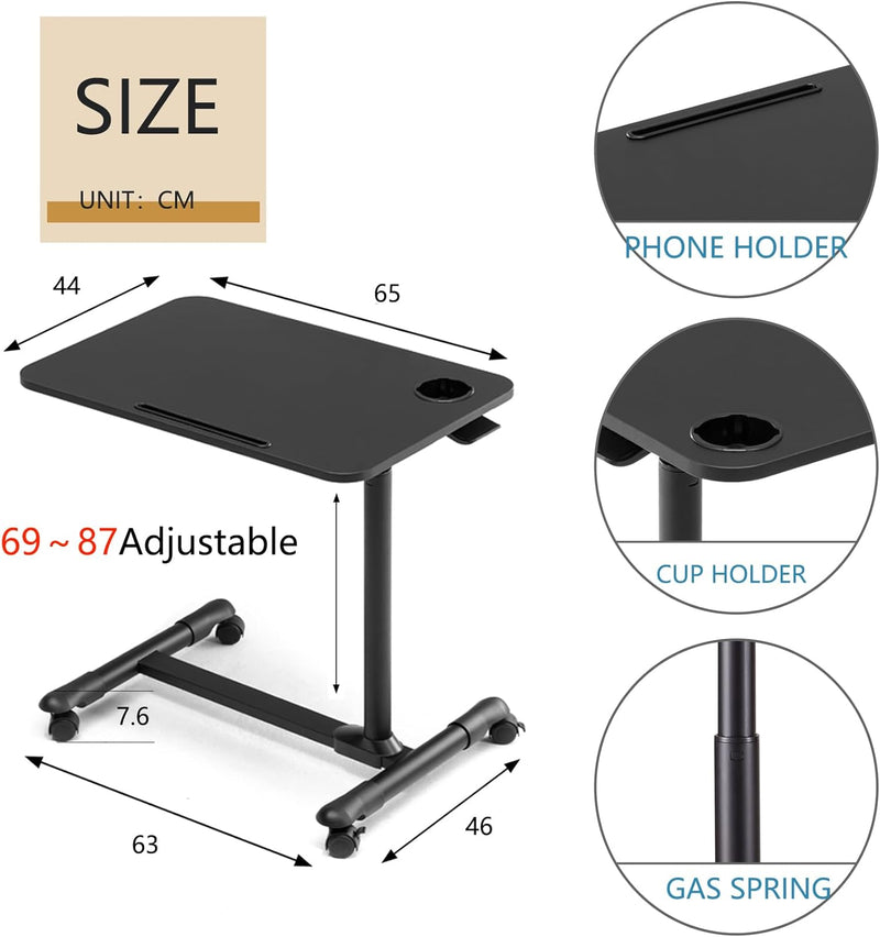ETHU Überbetttisch mit Rädern, Rolltabletttisch, Krankenhausbetttisch, Verstellbarer Laptoptisch am