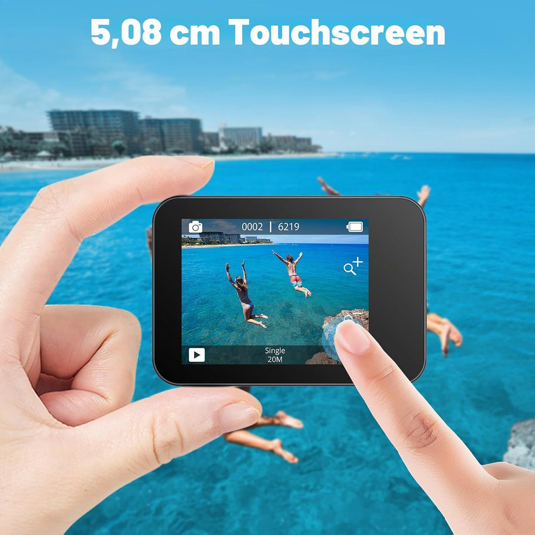 AKASO Action cam/Unterwasserkamera 4K WiFi 40M EIS Anti-Shake Action Kamera 4X Zoom mit Touchscreen,