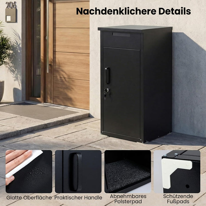 COSTWAY Paketbox, Briefkasten mit Paketfach aus verzinktem Stahl, Paketbriefkasten inkl. 2 Schlüssel