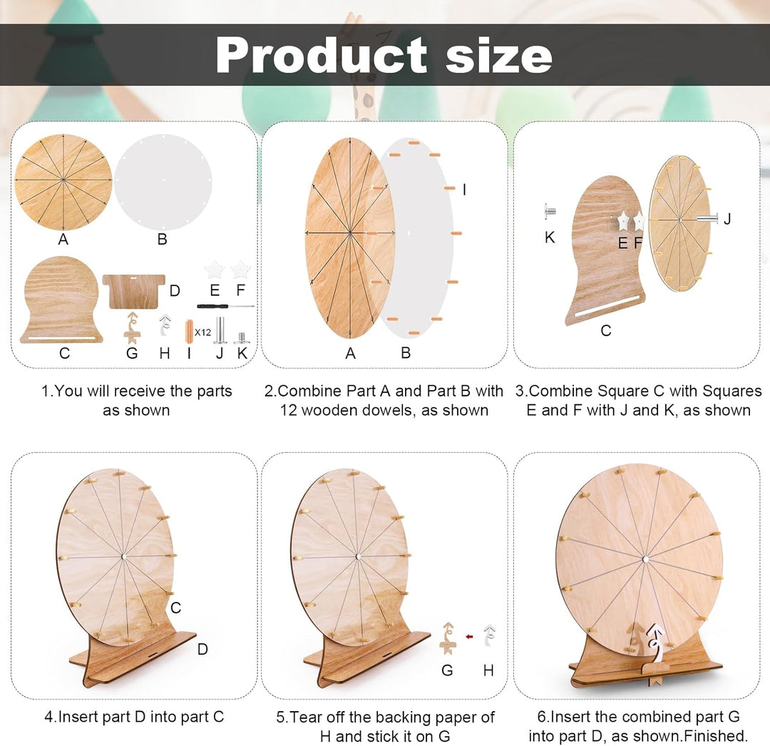 Gosknor 30cm Drehendes Preisrad, 12 Fächer Tischplatte Drehendes Rad Holz Prize Wheel mit Ständer Ro