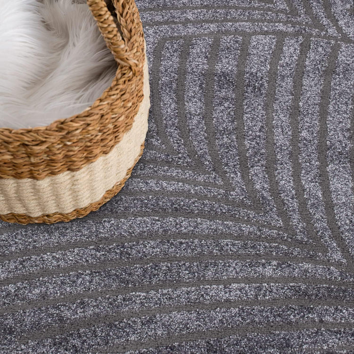 carpet city Teppich Wohnzimmer 120 cm Rund - Anthrazit, Grau - Kurzflor, 3D-Effekt, Glanzgarn - Geo-
