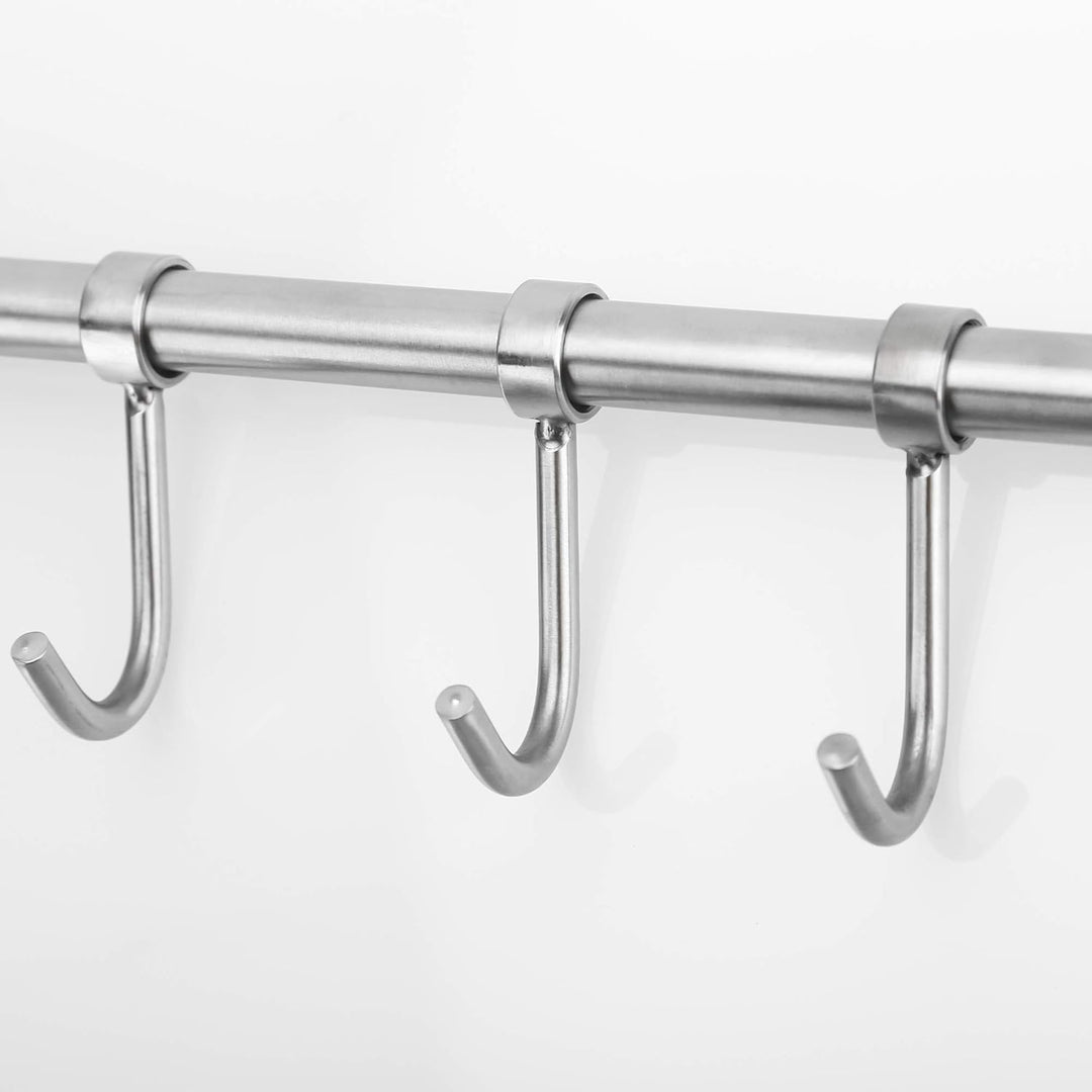 Hängeleiste für die Küche aus Edelstahl mit 7 beweglichen Haken zum Bohren - 39.6 x 3.4 x 2.2 cm - K