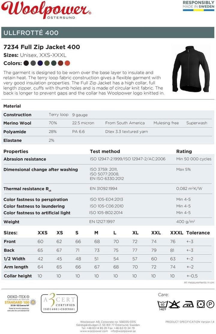 Woolpower Unisex Full Zip Jacket 400 Coat (1er Pack) XXS Grün, XXS Grün