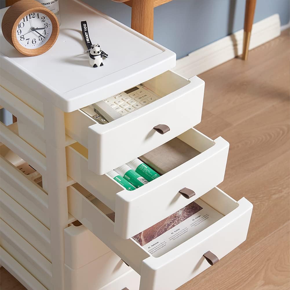 BAKAJI Schubladenbox mit Rollen, 6 flachen Schubladen, Griffe zum Ziehen, Für Schlafzimmer, Schule &amp;