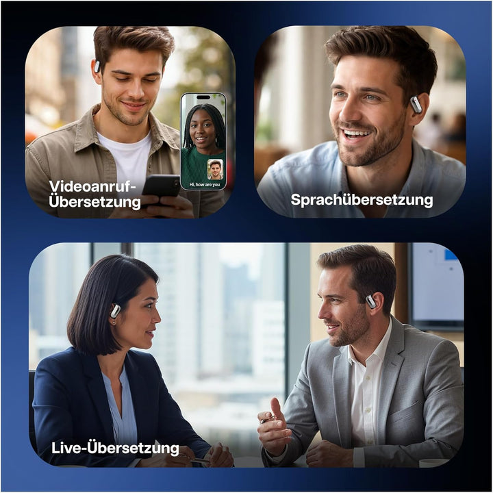 MMOBIEL KI Übersetzer Ohrhörer Echtzeit 148 Sprachen mit App (Android & iOS) –Bluetooth 5.1 Open-Ear
