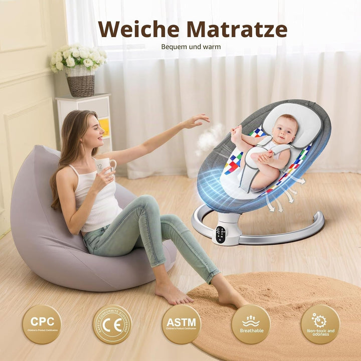 Brolteja Babywippe Elektrisch,babyschaukel elektrisch für Kinder bis 9 kg,Elektrische Babyschaukel m