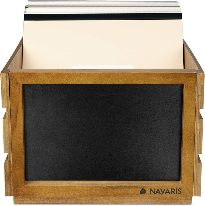 Navaris Holz Schallplatten Kiste mit Kreidetafel - 42,9 x 34,4 x 22,9 cm - für bis zu 80 LP Platten