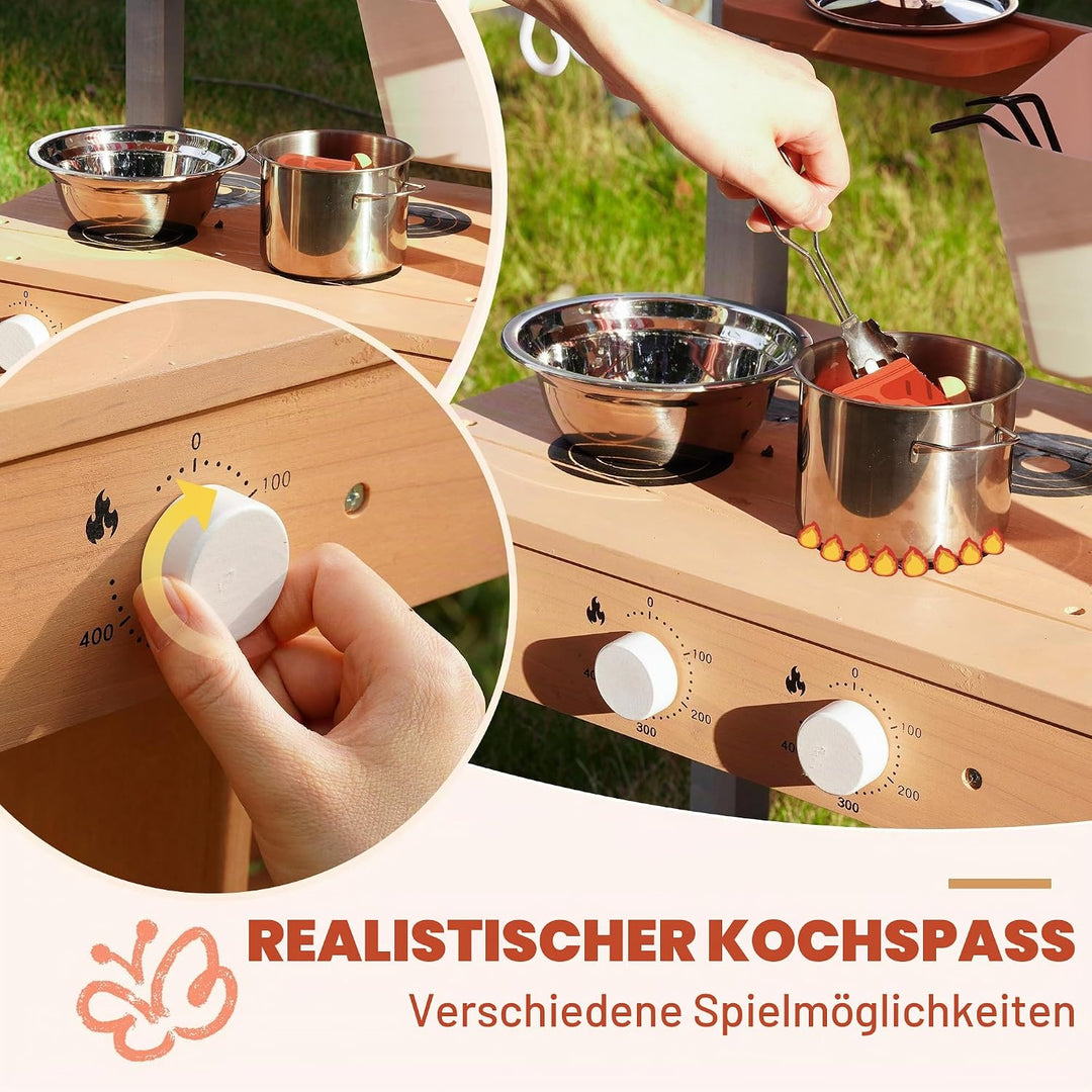 ROBOTIME Mud Kitchen Outdoor Spielset für Kinder, Spielküche mit abnehmbarem Pflanzkasten, Spüle, He
