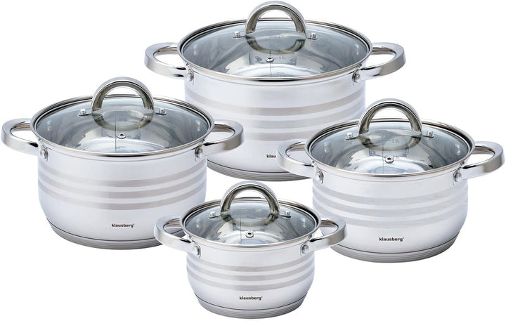 8-teilig Edelstahl Kochtopf Set Topfset mit Glasdeckel Topfe Induktion KLAUSBERG KB-7694