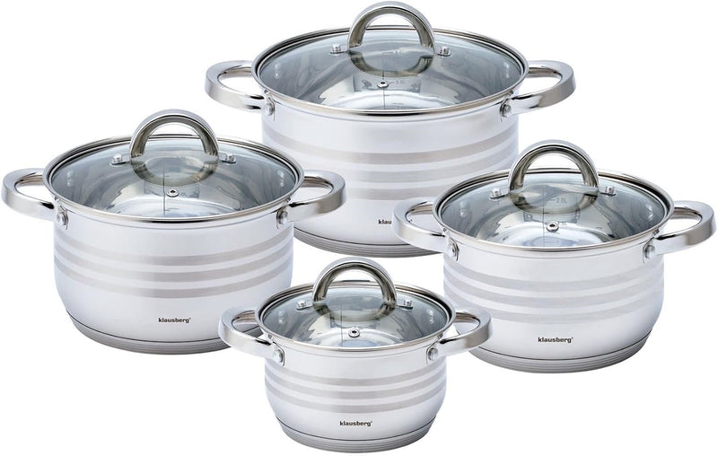 8-teilig Edelstahl Kochtopf Set Topfset mit Glasdeckel Topfe Induktion KLAUSBERG KB-7694