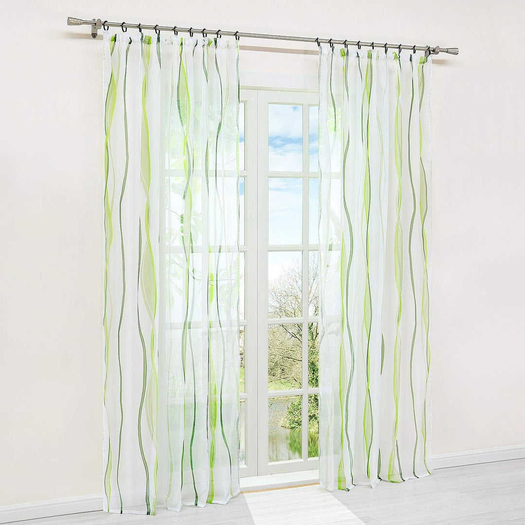 HongYa 1er-Pack Voile Gardine Transparenter Vorhang mit Kräuselband Wellen Druck H/B 245/140 cm Crem