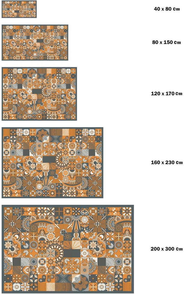 Panorama Vynilteppich Hydraulic Fliesen Orange Farbe - 60 x 110 cm - Waschbar rutschfest Küchenteppi