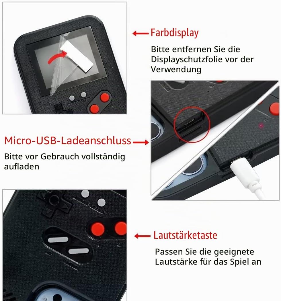 WeLohas Gameboy-Hülle für iPhone 6 Plus/6s Plus/7 Plus/8 Plus, Retro 168 Klassische Handheld-Spiele,