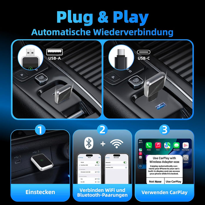 LINGHUANG Mini CarPlay Wireless Adapter & Android Auto Wireless Adapter for Apple iPhone, Upgrade vo